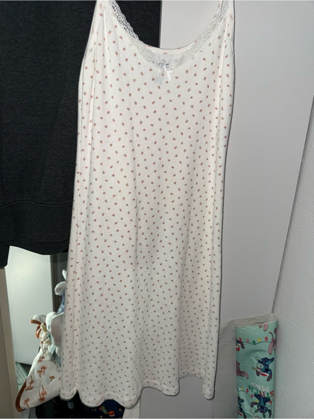 PacSun Cream Maxi Slip Dress with Pink Floral Dot Print